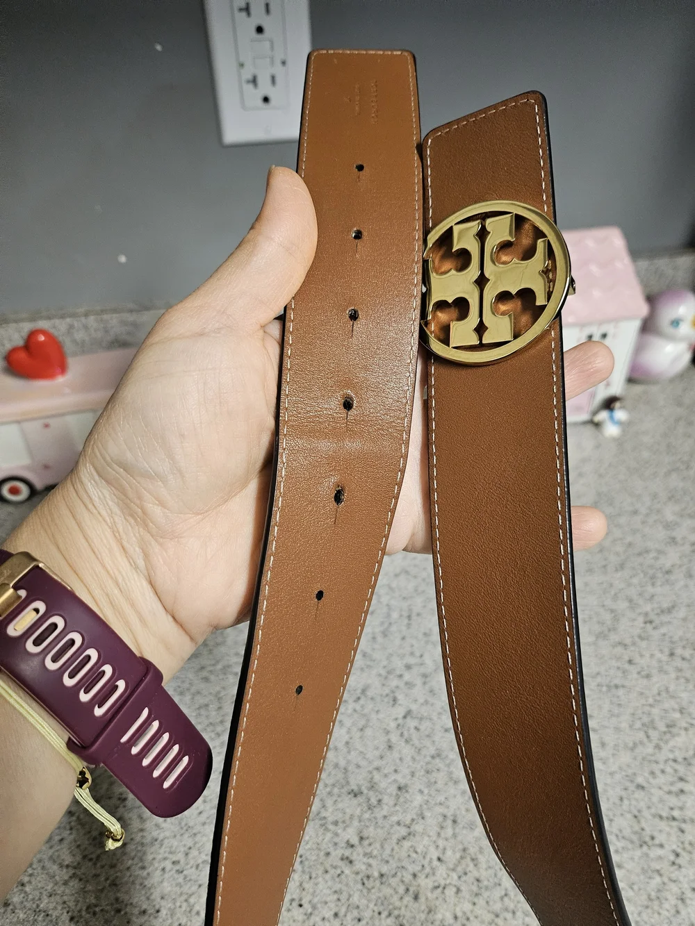 Tory Burch Reversible Black/Tan Logo Belt